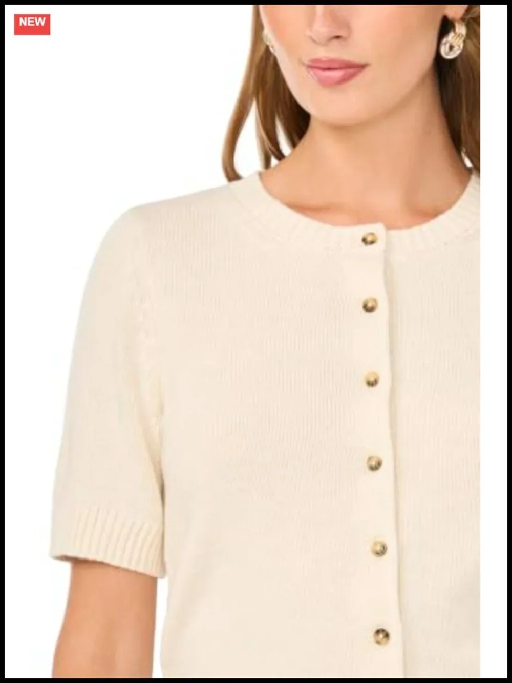 Vince Camuto Women's Short Sleeve Cardigan Knit Cotton Blend Lounge